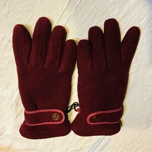 Adrienne Vittadini Burgundy Fleece Gloves with Burgundy Trim